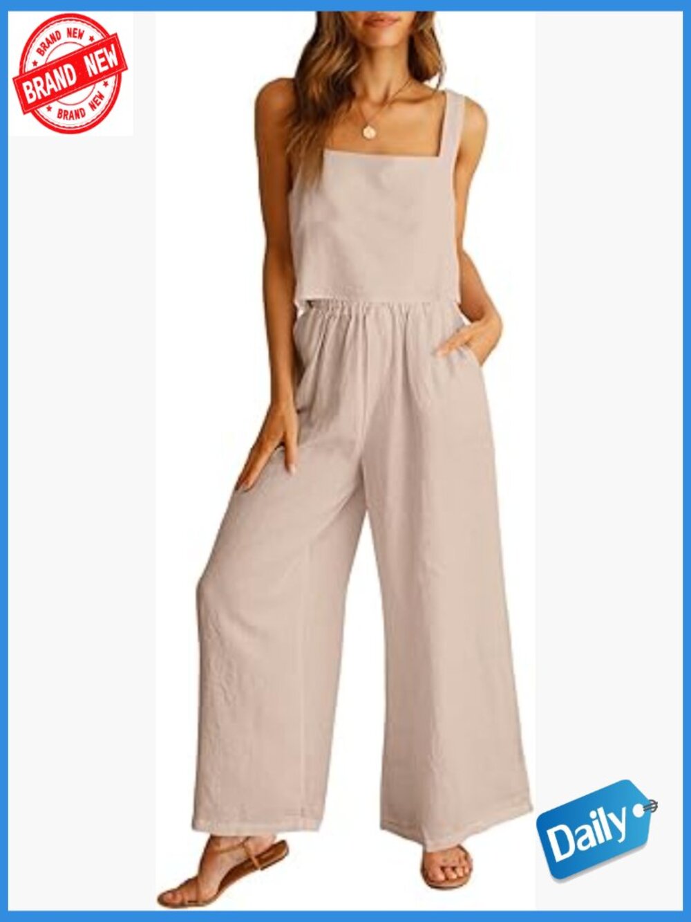 Women's 2 Piece Linen Lounge Set | Crop Top & Wide Leg Pants | Summer Beach